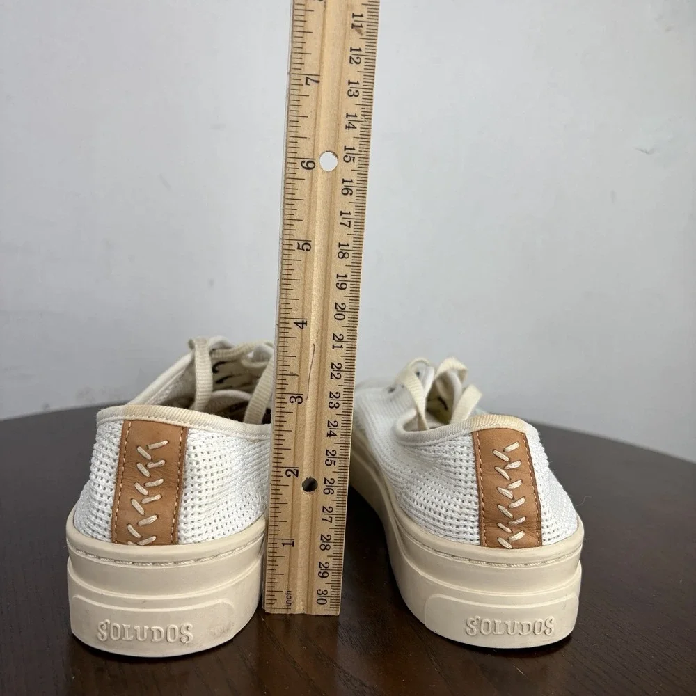 Soludos Shoes Women's 8 White Mesh Comfort Platform Sneaker Lace Up‎ Cork Insole